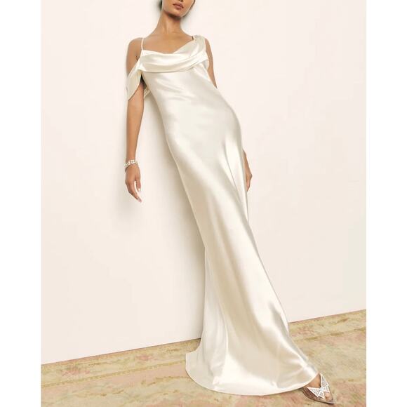 Reformation Dresses & Skirts - Reformation Ronda Silk Maxi Dress 4 NEW Silk Ivory Asymmetrical Cowl Neck NWT
